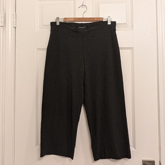 Eileen Fisher Wide Leg Pants Pull On Viscose Heathered Grey Stretch Jersey Sz PS - Picture 2 of 9